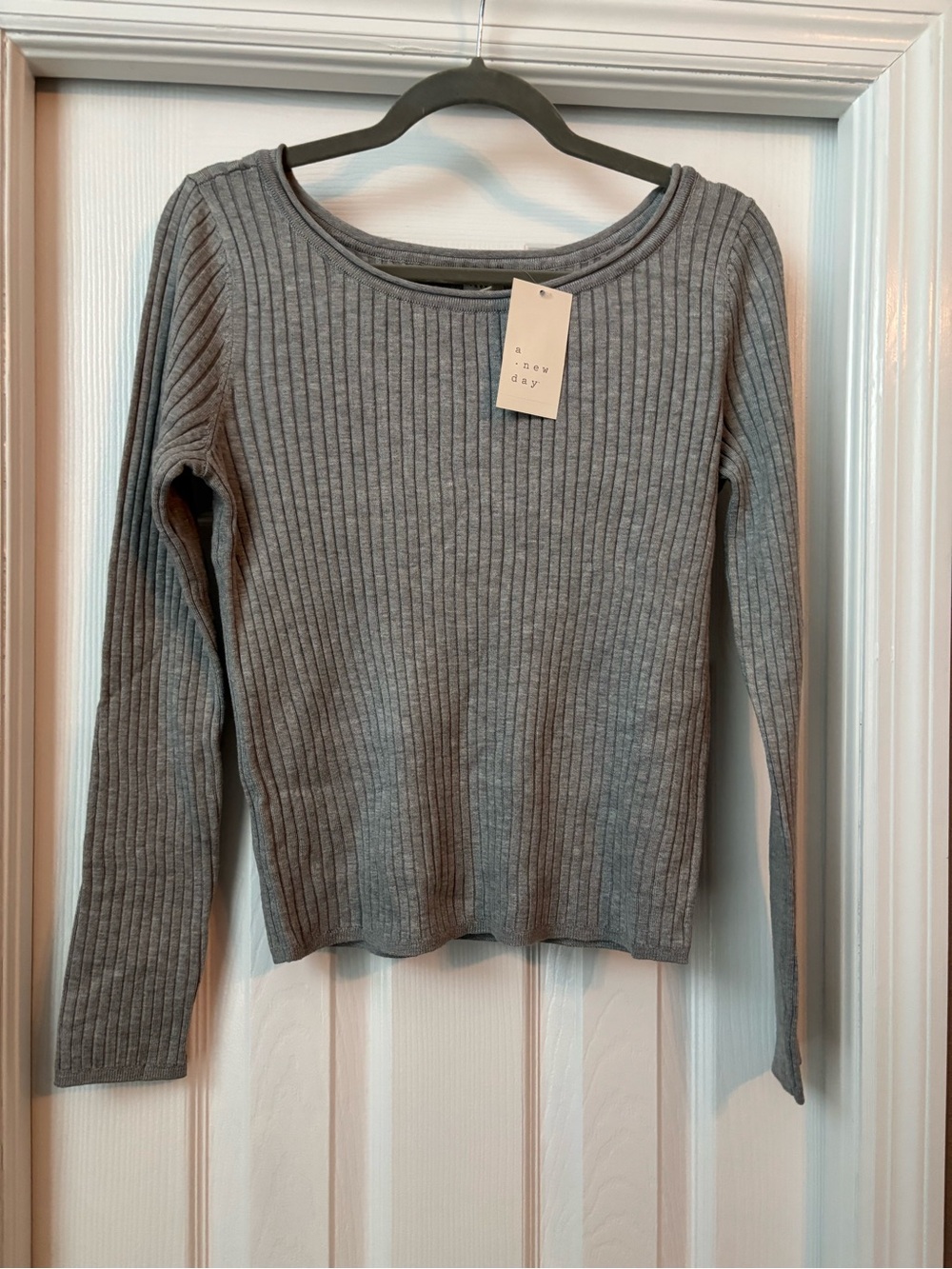 a new day Heather Gray Ribbed Long Sleeve Top L